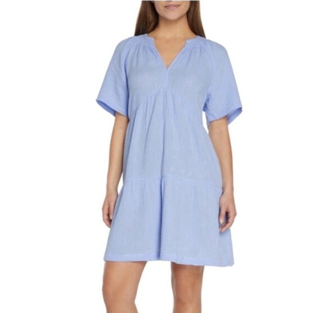 Gap Relaxed Soft Cotton Gauze Tiered Mini Dress Periwinkle Blue Small